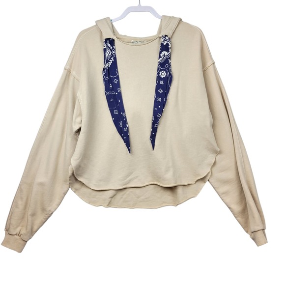 We The Free Backyard Hoodie Womens‎ Small Ecru Bandana Accent Free People - Picture 2 of 16